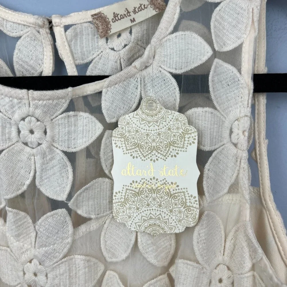 Altar'd State Lucille Dress White Lace Bodice Navy Flair‎ Skirt Size M Wedding